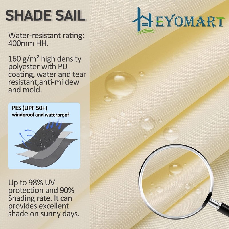 HEYOMART Triangular sun sail, 3.6 x 3.6 x 3.6 m,