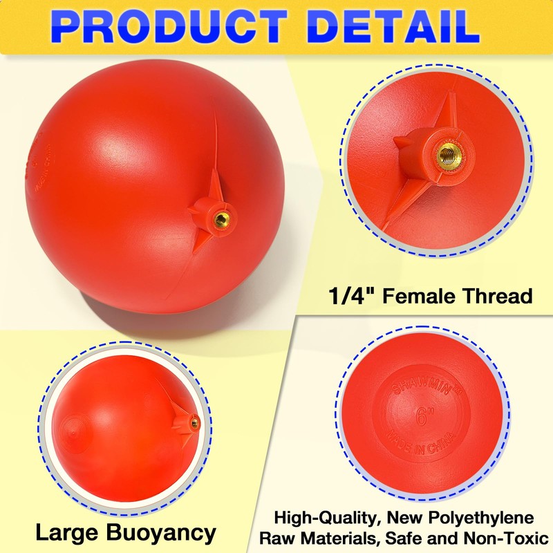 Shawmin 6" Float Ball for Float Valve, Heavy Duty Plastic