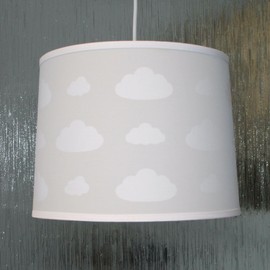 firstchoicelighting Light Grey Cotton with White Clouds Easy Fit Ceiling Lightshade, Kids Nursery or Bedroom Pendant Shade, Diameter 30.5 cm