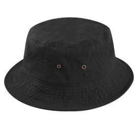 Bucket Hat - Unisex 100% Cotton & Denim UPF 50 Packable Summer Travel Beach Sun Hat(L/XL, Black)