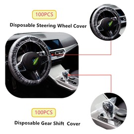 Universal Disposable Steering Wheel Cover with 100 Disposable Steering Wheel Covers and 100 Disposable Gearbox Covers with Elastic Decorative Strips Used for auto Parts Protection (200 PCS)