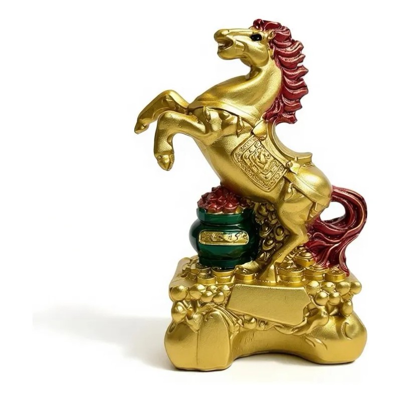Caballo Figura De Resina Año Chino 8x5cm Dorado