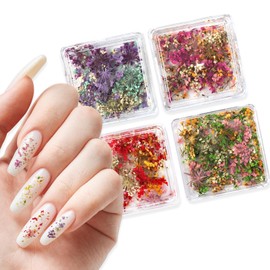 4 Boxes 3D Dried Flowers for Nails, Dried Flowers Nail Kit Small Dried Flowers for Nail Art Dried Flowers for Resin Crafts Dried Flower Decals for Acrylic Nails Design Manicure Accessories(Colorful)