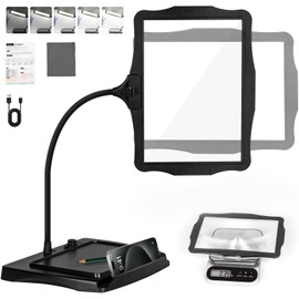 10X Rechargeable Magnifying Glass with Light and Stand, 50 LED Stepless Dimmable, Detachable Gooseneck Magnifying Lamp, Hands-Free Full Page Magnifier for Reading, Crafting, DIY, Close Work - Black