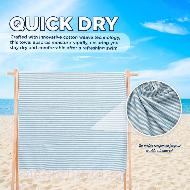 Turquoise Turkish Beach Towel Oversize 100cm x 180cm with Carry