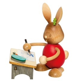Drechslerei Kuhnert Easter Decoration / Easter Bunny "Stupsi Rabbit as a Student" 11 cm, Made of the Finest Wood, for a Charming Easter Party or a Durable Decoration, Wooden Art Made in Germany