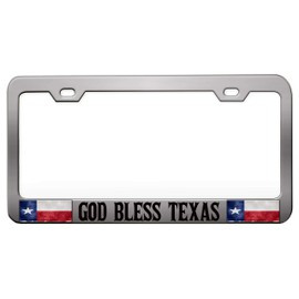 Custom Brother - GOD Bless Texas Texas Chrome Steel Metal License Plate Frame Auto Car SUV Tag Holder, R25