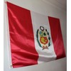 FLAG OF PERU WITH SHIELD. PREMIUM SATIN QUALITY. LARGE SIZE