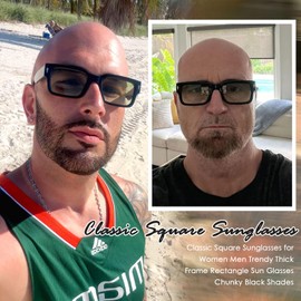 SUNBSR Classic Square Sunglasses for Women Men Trendy Thick Frame Rectangle Sun Glasses Chunky Black Shades （Black/Gradient Green）
