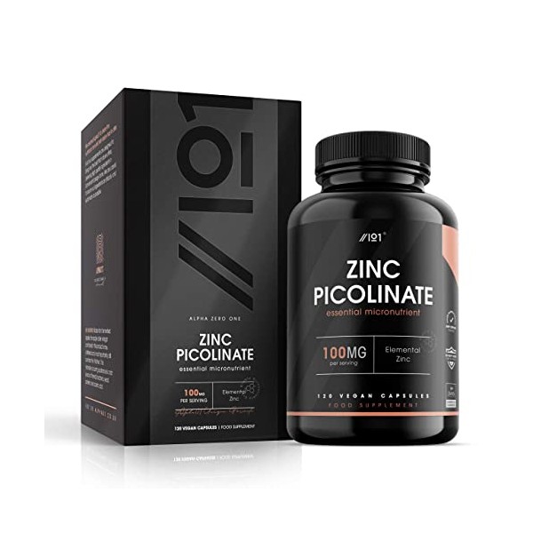 Zinc Picolinate 100mg - 1000% Daily NRV - Elemental Zinc Picolinate - 120 Vegan Capsules - No Additives â Non-GMO, Gluten Free.