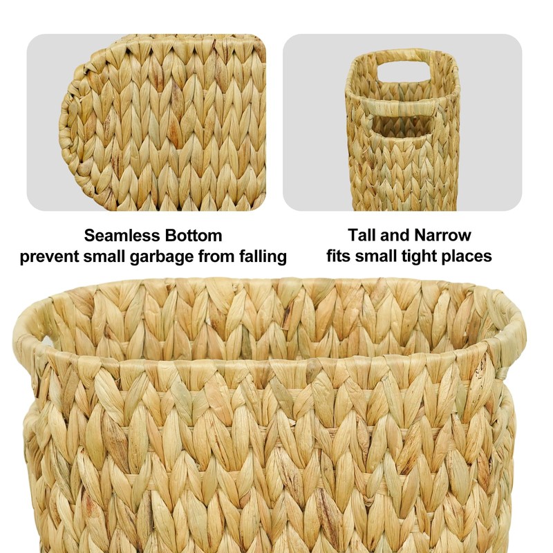 Coeusy Wicker Trash Can,Bathroom Trash Can,Water Hyacinth Wicker Waste Basket
