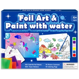 Foil Art & Paint with Water, 2 in 1 Art and Craft Activity for Kids,Fun Crafts Kits & Supplies,Creative Travel Toys,Gifts for Boys & Girls Ages 4, 5, 6, 7, 8, 9 Years Old