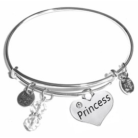 Hidden Hollow Beads Women's Stainless Steel Message Charm Expandable Wire Bangle Bracelet, Popular Stacking Bracelets, Arrives in a Gift Bag. (Dragonfly) (Princess)