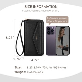 CLUCI Wallet Women RFID Blocking Credit Card Holder Large Capacity Wristlet Purse Multi Card Long Ladies Billfold Black