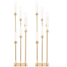 2 PCS 6 Arm Candelabra Candle Holder with Clear lampshades Fit LED Candles,Gold Candle Holder for Wedding Party Decorations, Banquet,Upscale Occasions,Birthday Celebratio