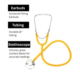 Medsource Stethoscope – 22” Long Tubing, Lightweight Stethoscope with Aluminum Chestpiece – Single Head, Acoustic Sound Yellow Doctors, Nurses, Students, Medical and Home Use