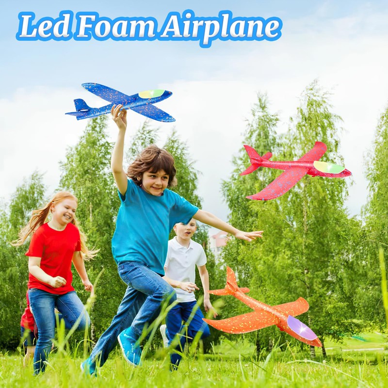 PUREZON LED Foam Airplanes, 4 Pack, 17 Inch, 4 Colors