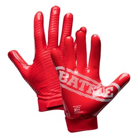 Battle Sports Doom 1.0 Wide Receiver Football Gloves - Youth and Adult Football Gloves - Ultra Stick Gloves - Youth Large, Red