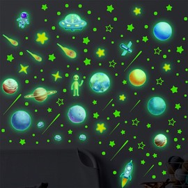 INGJIA Wall Sticker Luminous Sticker Astronaut Planet Luminous Stars Luminous Stickers Wall Sticker Luminous Stars Fluorescent Wall Sticker Sticker for Children's Room Decorative Stickers Blue