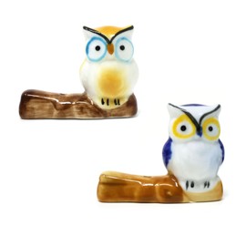 Honbay 2PCS Ceramic Owl Incense Holder Cute Animal Statue Incense Sticks Holder Mini Desktop Ornament for Yoga Studio Living Room Home Office Decoration (2 Color)