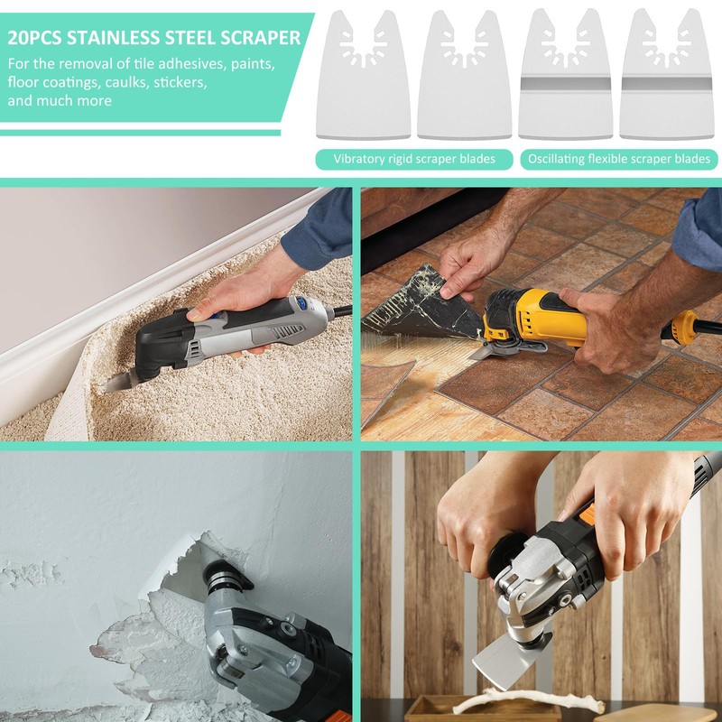 20 Pcs Oscillating Tool Scraper Blades Set, Stainless Steel Flexible