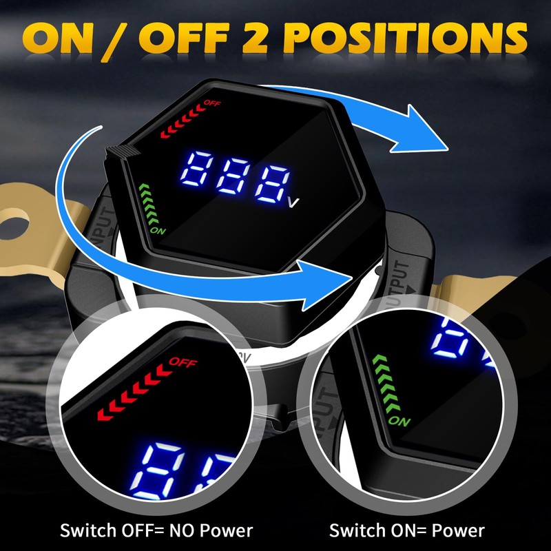 AWBLIN Top Post Battery Disconnect Switch with Voltmeter, DC 5-60V