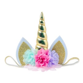 Nishine Baby Elastic Glitter Unicorn Horn Headband Party Supplies Cosplay (chiffon gold)