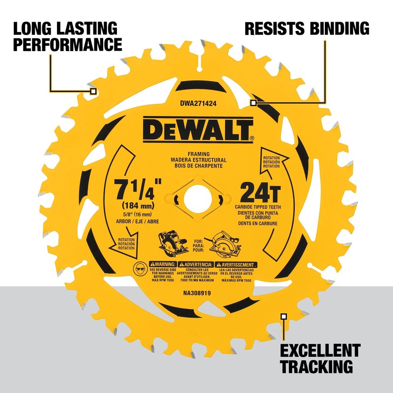 DEWALT 7-1/4 in. 24T Circular Saw Blade, Smooth Cutting, Superior