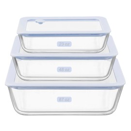 Urban Green Glass Food Container Set with Silicone Glass Lid, 3 Pack, Airtight, LeakProof, 100% Plastic Free, Meal Prep Food Storage Containers