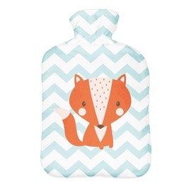 Hot Water Bottle with Pullover Cover 2 Litre Bed Bottle with Beautiful Fleece Print Cover Rubber Hot Water Bottle with Lid Fox [092]