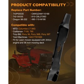 HQPASFY 742-05535 Lawn Mower Blades Set, Diamond Center Hole Compatible with 36 Inch Deck MTD, Craftsman, TroyBilt, Yard Machines, Replace OEM 742P05535, CMXGZAM110190, 490-110-M190, 2 Pack