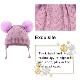 Flower Baby Girls Pompom Beanie Winter Infant Toddler Hat for Girl Knitted Soft Fall Beanies Hat (Purple, 2-4 Years)