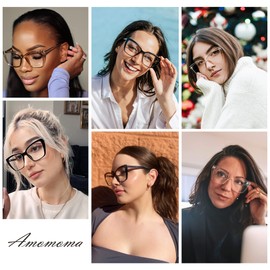 AMOMOMA Trendy TR90 Oversized Blue Light Reading Glasses Women,Stylish Square Cat Eye Glasses AM6031 C1+C7 2.0 x