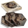 4 x Hexagon Coasters - Black & Gold Style Marble