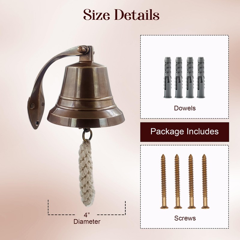 THDC Nautical Hanging Wall Mountable 4" Solid Brass Ship Bell