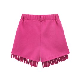 Noomelfish Kids Faux Suede Fringe Shorts Tassel Cowgirl Outfits with Pockets, Hot Pink, Size 7-8 Years