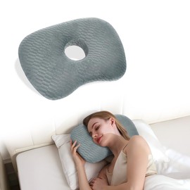 Swaycy Ear Piercing Hole Pillows Side Sleeper Pillow with an Ear Hole for CNH Side Sleepers and Ear Inflammation Pressure Sores, Adjustable Cotton and Polyester Curved Side Pillow, Gray Skew Grid