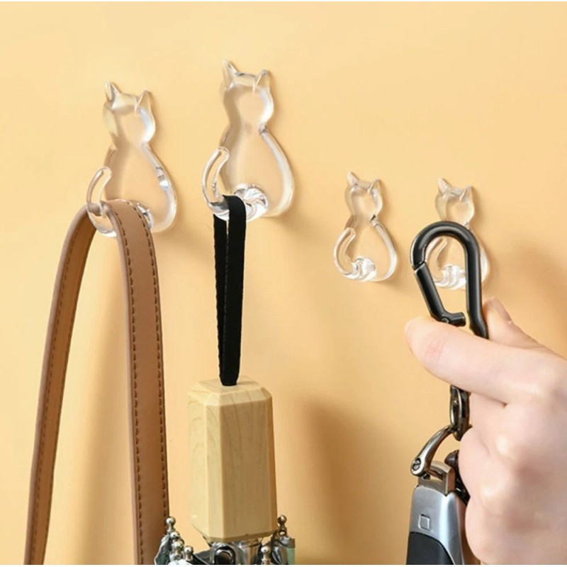 TIKA 8 Pcs Adhesive Cat Wall Hooks – Heavy-Duty No-Drill