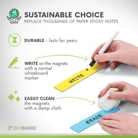 2DOBOARD Magnetic Strips Writeable - 15 cm x 2.5 cm Colourful - Pack of 25 - Weekly Planner, Organiser - For Metal Cabinets, Fridges, Magnetic Surfaces