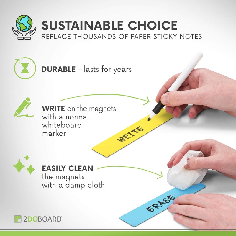 2DOBOARD Magnetic Strips Writeable - 15 cm x 2.5 cm