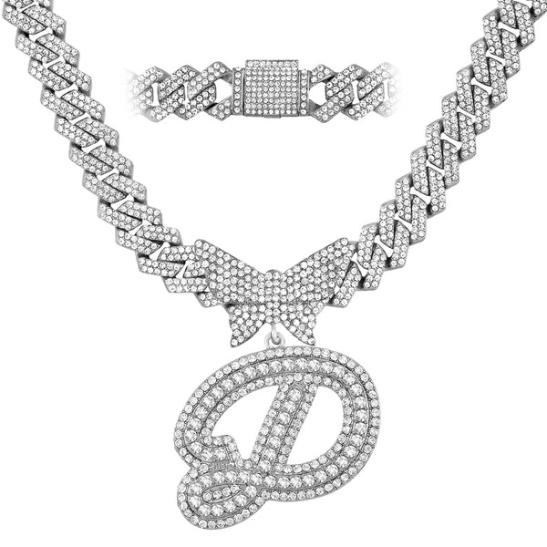 JNCTCOE Cuban Link Chain for Women Cursive Silver Initial 14MM