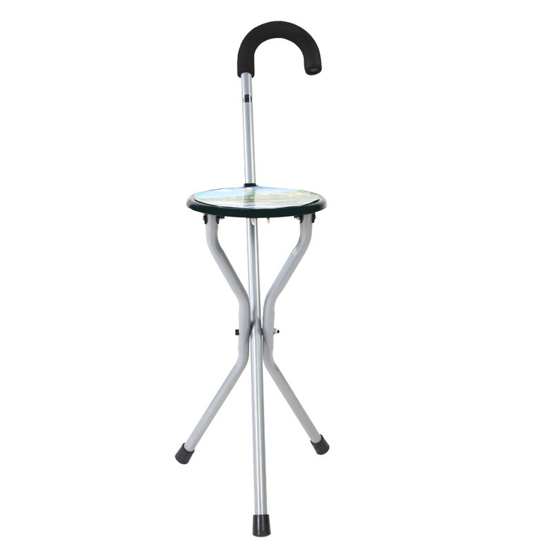 Iron Portable Folding Walking Stick Seat Tripod Travel Chair Stool