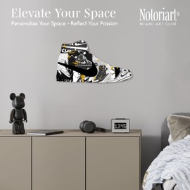 NotoriArt Retro Sneaker Acrylic Wall Art Die-Cut Easy-to-Hang, 19" x 10.5", Blocked Splatter Black and White Sneaker