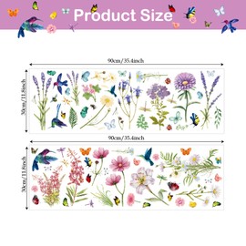 Supzone Flowers Butterflies Wall Decals Chrysanthemums Dragonflies Wall Stickers Peel and Stick Colorful Flower Stickers Elegant Wall Stickers & Murals for Girls Bedroom, Living Room Decor