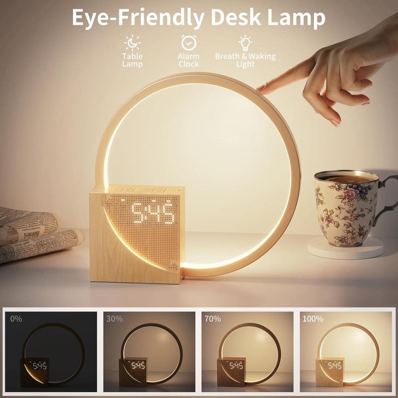 Vnoeom Alarm Clock Bedside Lamp, Touch Table Lamp with Natural