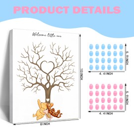 Guawubiang Winnie Gender Reveal Fingerprint Tree, Winnie Gender Reveal Decor Guestbook, Baby Shower Decoration for Expectant Mothers, Baby Shower Guest Book with Stickers