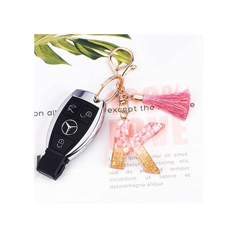 Rohans Pink and Gold Resin Alphabet Initial Letter Keychain, Bag