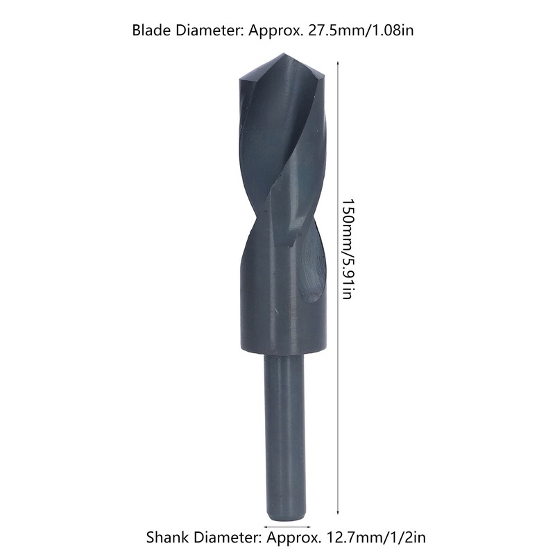 Reduced Shank Drill Bit High Speed Steel 1/2in Black Twist