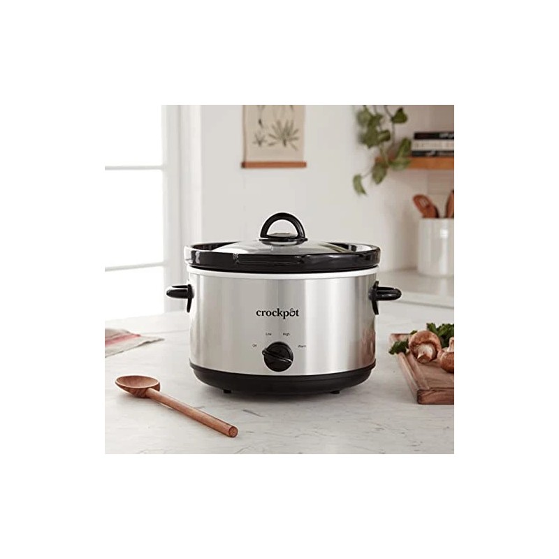 Crock-Pot 5-Quart Smudgeproof Round Manual Slow Cooker with Dipper, Silver