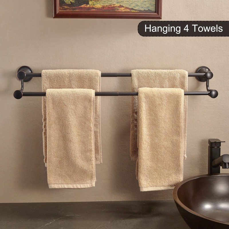 WOLIBEER Bronze Double Towel Bar, Adjustable 14.96 to 26.57 inches